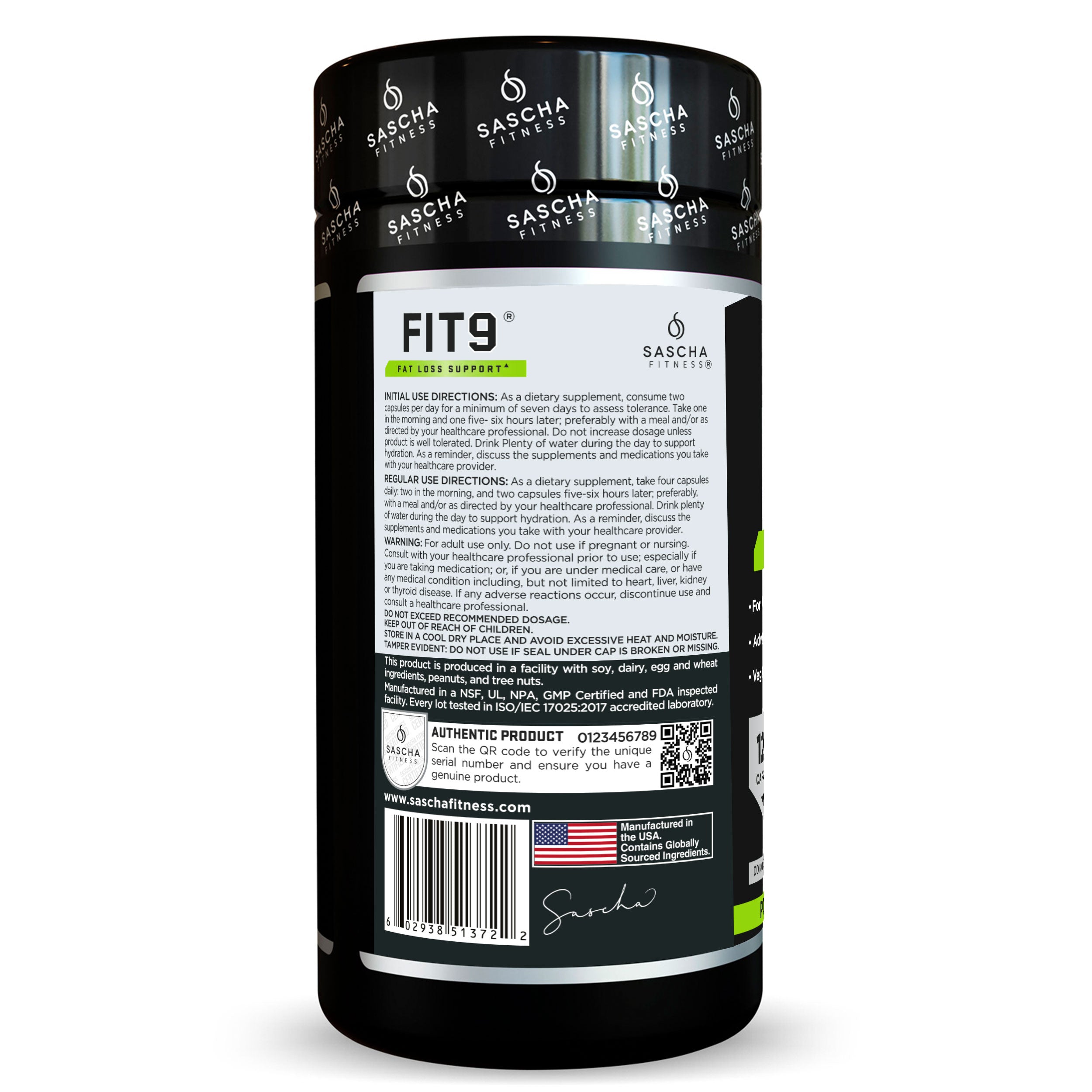 2 Pack Fit 9 Sascha Fitness Fat Loss Support. Original 100% Combo